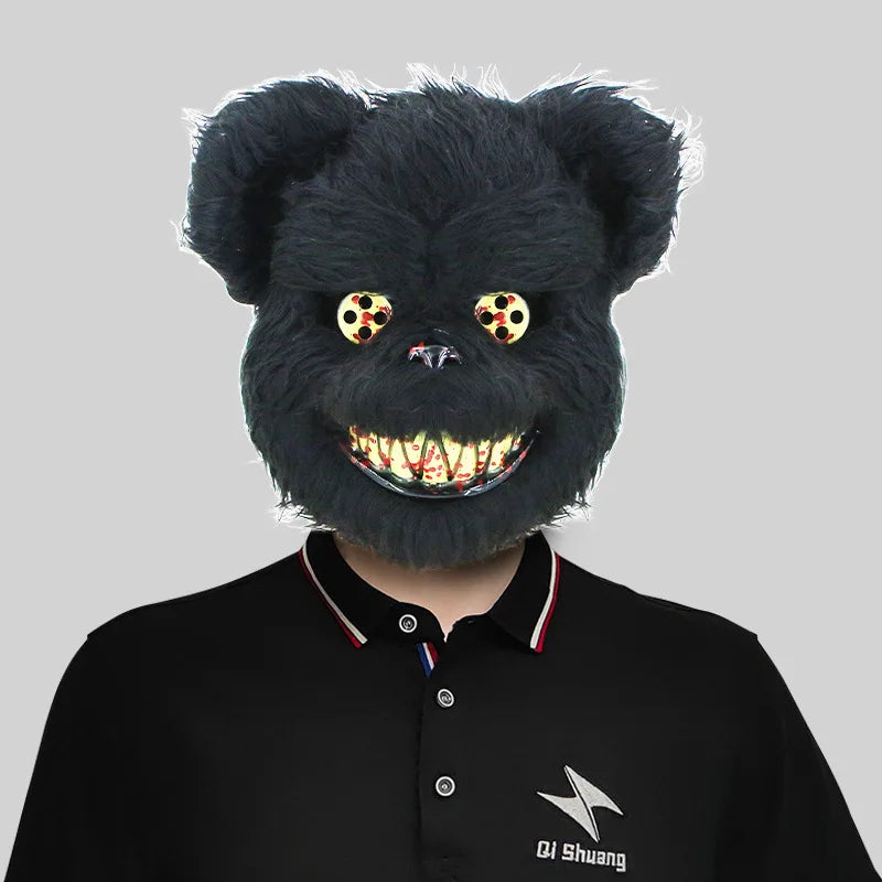 Luminous Halloween Scary Mask Bear Rabbit Bunny Mask, Bloody Plush Head Mask, Cosplay Costume Props Halloween Party Itaewon 이태원