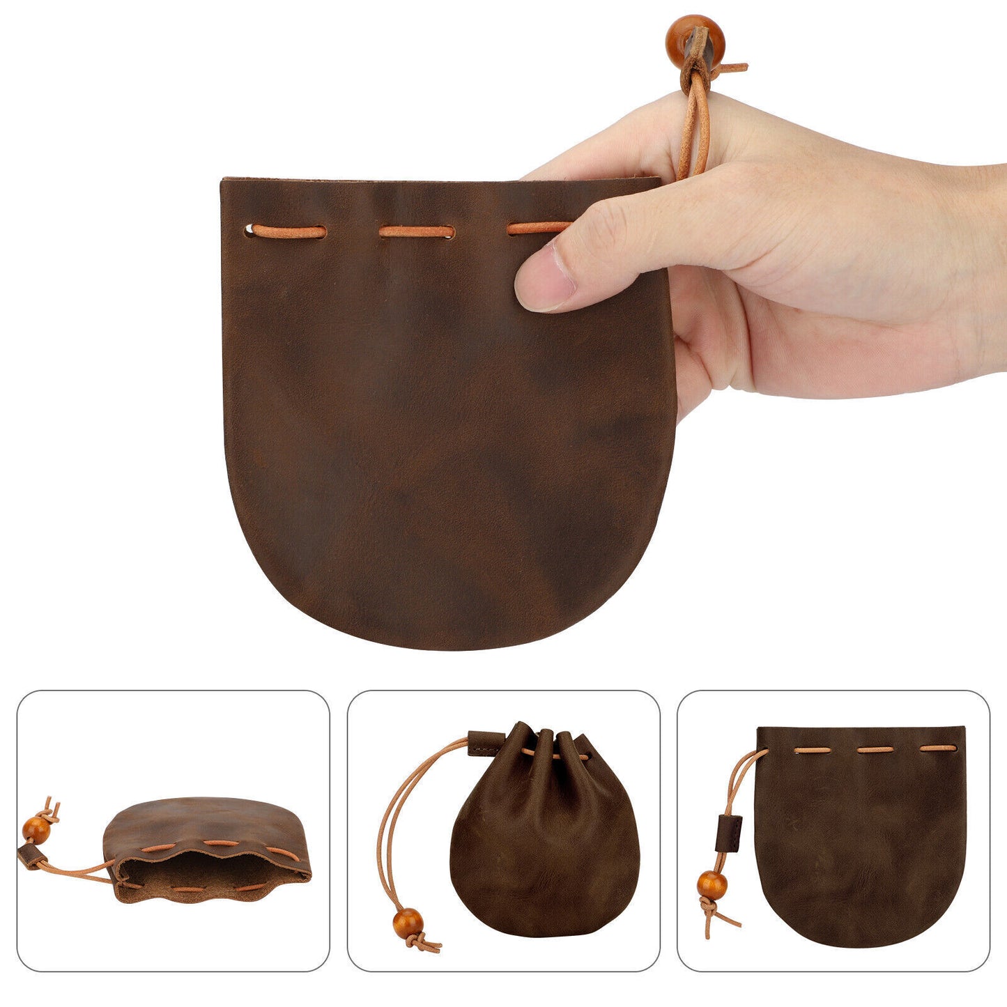 Leather Wallet Coin Pouch Case Drawstring String Bag Small Purse for Men Women