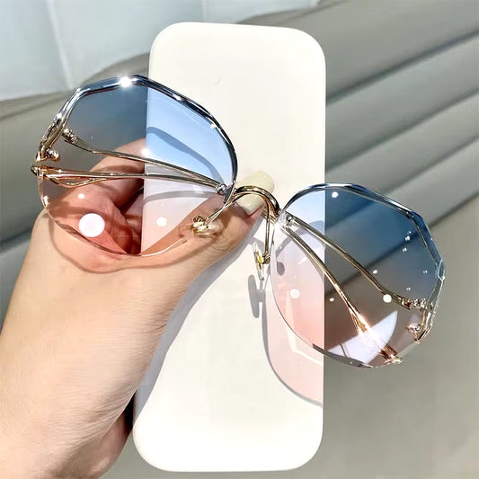 2022 Rimless Sunglasses Women Ocean Water Cut Eyewear Women Men Trimmed Lens Metal Curved Temples Sun Glasses Female UV400